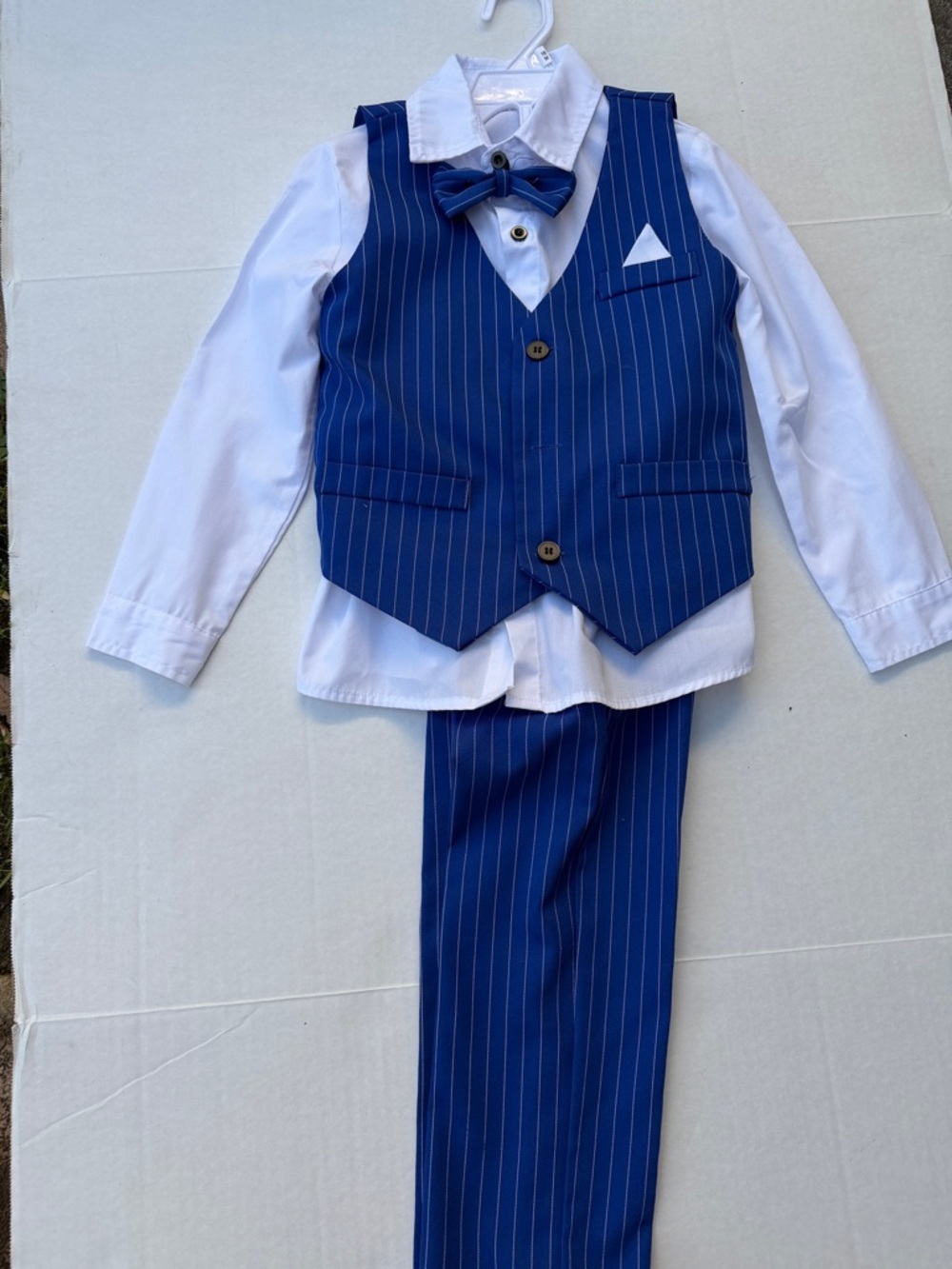 Boys Blue Pinstripe Vest Set with Bow Tie